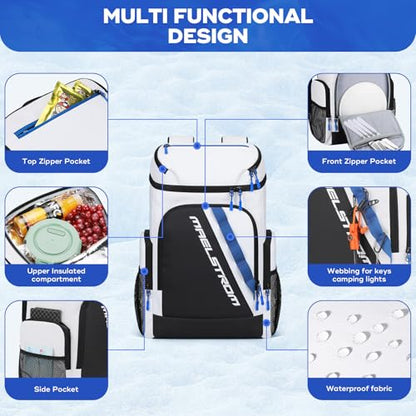 Maelstrom Backpack Cooler,36 Can Cooler Backpack,Soft Cooler Bag Insulated Leakproof,Lightweight Ice Chest Backpack,Travel Cooler Lunch Backpack for Camping,Hiking,Beach - color: White