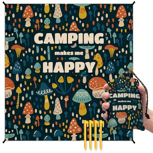 Camping Mushroom Pocket Picnic Blankets, Camp Fall Mini Beach Camping Blanket Waterproof Sandproof, Rustic RV Outdoor Picnic Blanket Mat Gifts for Camper Campsite Travel Hiking 55x60in - color: Mushroom