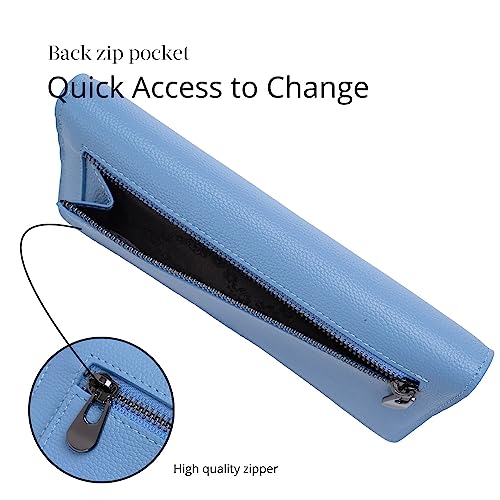Bveyzi Ultra Slim Thin Leather RFID Blocking Credit Card Holder Bifold Clutch Wallets for Women - color: Blue