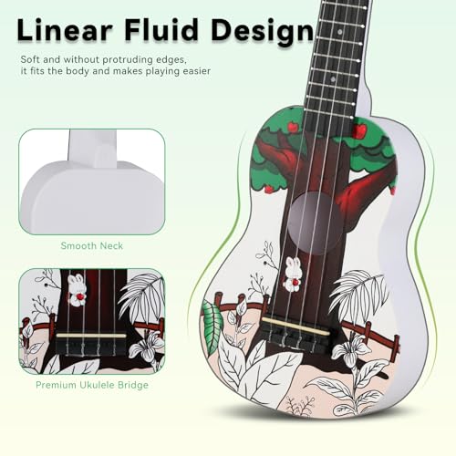 RANMING Ukulele 21 inch ukelele 4-String Ukulele Starter Kit with Strap, Picks,Carbon Strings Portable Plastic uku for Music Education Outdoor Travel Holiday Gifts Pink - color: Pink