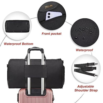 Garment Bag for Travel, Convertible Carry-On Duffel with Shoe Compartment, Waterproof & Wrinkle-Free Suit Carrier for Business Trips & Weekend Getaways, Foldable & Lightweight - color: Black