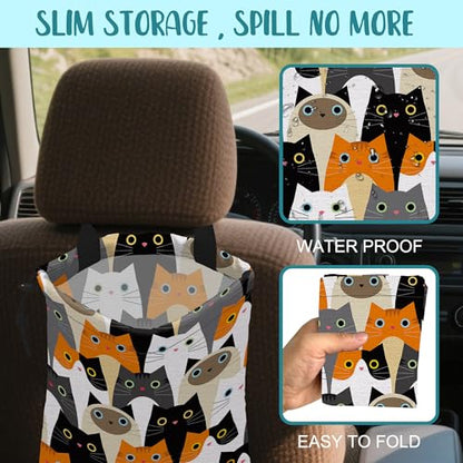 Car Trash Bag Cute Cartoon Cats Leak-Proof Waterproof Car Garbage Bag with Drawstring Foldable Canvas Trash Bin with Adjustable Buckle for Car Accessories, Travelling, Camping - color: Cute Cartoon Cats