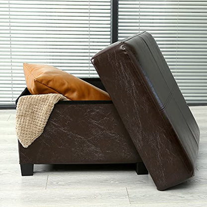 GLAXYFUR Folding Storage Bench, Cube PU Leather Footstool with Legs, Coffee Table, Ottoman with Storage for Living Room, 23.6 x 23.6 x15 Inches, Brown - color: 23.6" Brown
