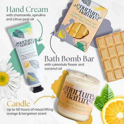 Nurture by Nature RELAX & UPLIFT Spa Kit for Women – Birthday Gifts for Women – 6 Piece Gift Basket with Hand Soap, Body Scrub, Hand Cream & More - Vegan Self Care Kit - Relaxation Gifts for Her