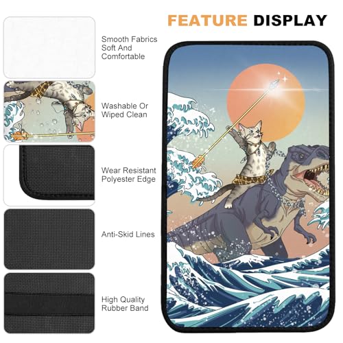 Cat and Dinosaur Car Center Console Cover,Car Armrest Pad Car Armrest Seat Box Cover Protector for Most Vehicle, SUV, Truck, Car - color: Cat and Dinosaur