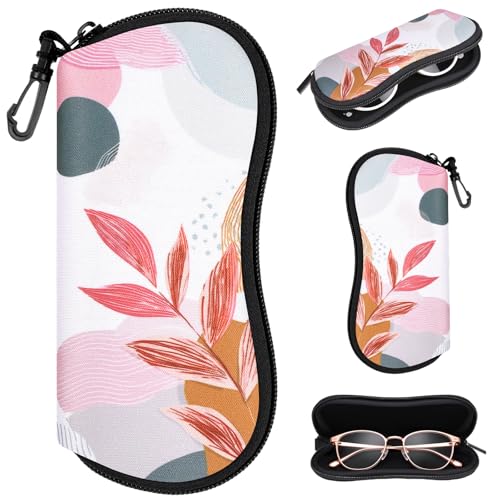 Sunglasses Case with Belt Clip, Ultra Light Neoprene Zipper Soft Padded Glasses Case for Women Men - color: Boho Leaves