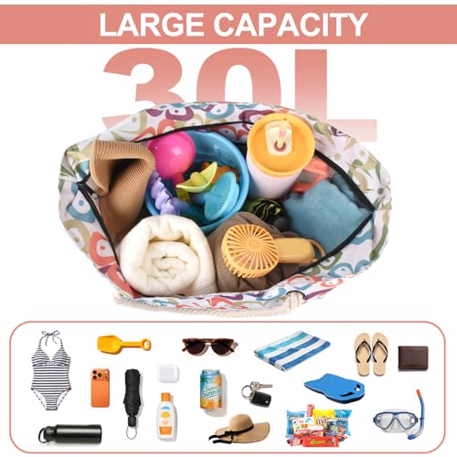 CaCTOUR Large Beach Bag Women,Beach Bags Waterproof Sandproof with Zipper Wet Pocket,Beach Tote Pool Bag for Swim Gym Travel - color: Flower