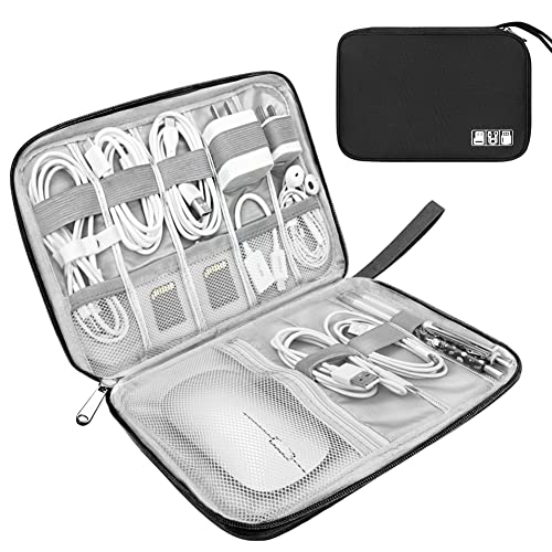 Lcsmaokin Electronics Organizer Travel Case,Electronic Accessories Storage Bag,Portable Waterproof Cable Organizer Bag,Travel Cord Organizer Bag for Small Charging Cord Storage,Cables,SD Card (Black) - color: A-Black, size: Single Layer