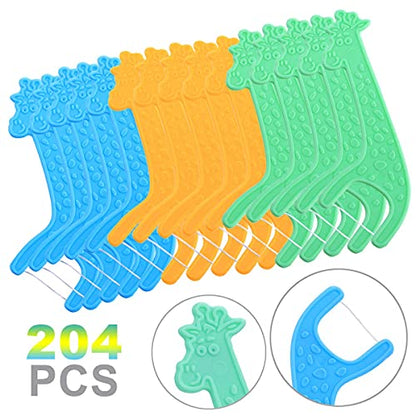 FAMILIFE Kid's Dental Floss Picks, Unflavored Tooth Pick Flossers Children with Portable Travel Cases Refills Pack, 204 Pcs - color: Giraffe 204 Pcs