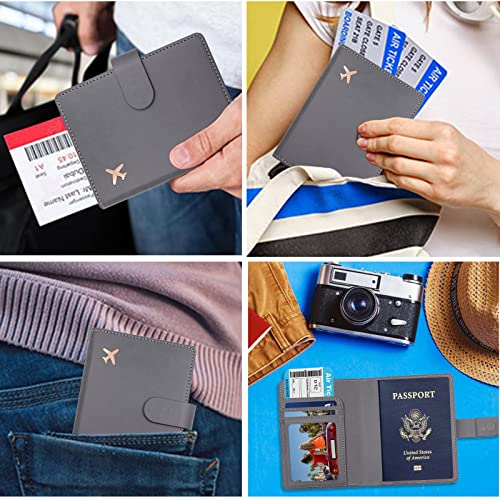Passport Wallet, Gray, Unisex, Faux Leather, Waterproof, Slim, Lightweight, RFID Blocking, 2-in-1 Design, with Document Slots, Credit Card Slots, SIM Card Slots - color: Gray, style: Classic