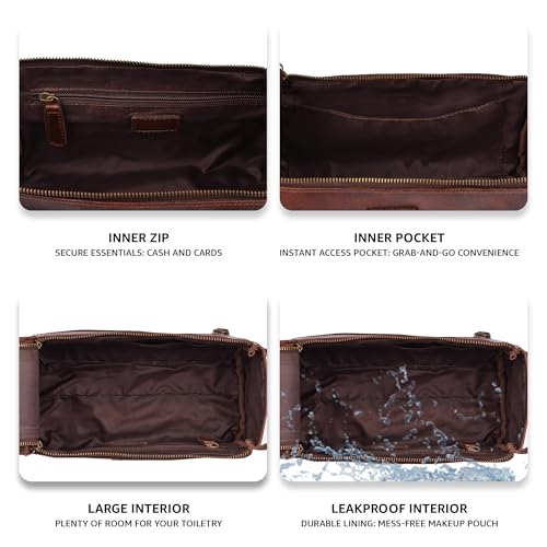 LEATHER VILLAGE Genuine Leather Travel Toiletry Bag - Water-Resistant Dopp Kit for Toiletries, Large Shaving Bag & Bathroom Organizer - Gift for Men & Women - Cherry Brown - color: Cherry Brown