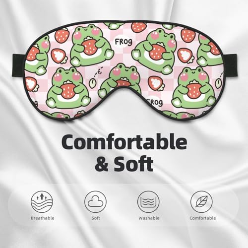 Sleep Eye Mask - Strawberry - Soft Art Silk - Adjustable - Breathable - Adults - color: Cute Frog Strawberry