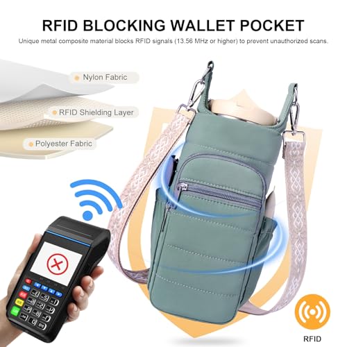 Water Bottle Bag 40 oz Crossbody Bag Insulated Carrier Purse Holder for Walking Hiking with Adjustable Strap - color: Light green