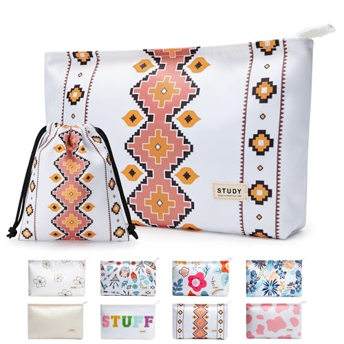 WLLWOO WLLWOO 2pcs Travel Make Up Bags-Cosmetic Bag Nylon Waterproof Large Wide Zipper Coin Purse Travel Toiletry Small Makeup Pouch For Women - color: Aztec Style