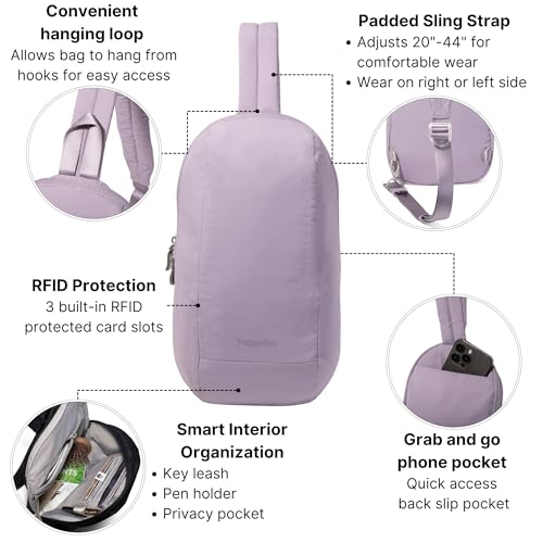 Baggallini Swift Sling - Lightweight 7.25"x 12.5" Crossbody Sling Backpack with Convertible - color: B-lite Lilac