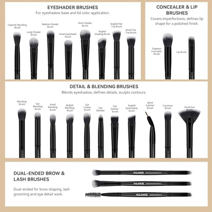 MAANGE 30 Pcs Professional Makeup Brush Set with Travel Case – Kabuki, Foundation, Powder, Blush,Blending& Eyeshadow Brushes, Labeled for Gift-Ready Box,Black Coffee - color: Black Coffee