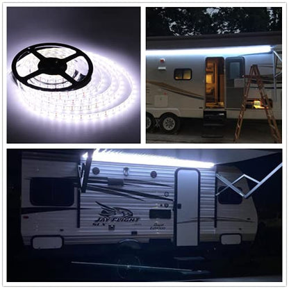 RV Awning Lights, 12V 16.4FT White Camping Awning Lights, Motorhome Travel Trailer Food Trucks Van Waterproof Canopy Led Strip Lighting, RV Exterior Underglow Light - color: White