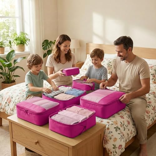 4 Piece Compression Packing Cubes for 3–7 Day Travel, Space Saving Travel Organizers with Breathable Mesh, Double-Zipper Packing Cubes for Carry-On & Suitcases (Red) - color: Red