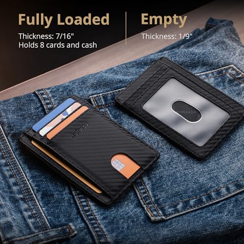 Buffway Slim Minimalist Front Pocket RFID Blocking Leather Wallets for Men and Women - Carbon Fiber Black - color: Carbon Fiber Black