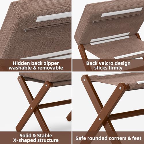 BAMBOOHOMIE Foldable Foot Stool Ottoman, Modern Foot Rest with Bamboo X Legs & Thick Foam Cushion, Folding Foot Stools Small Padded for Bedroom Living Room, Footstool for Chair Couch (Brown - Brown) - color: Brown - Brown