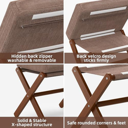 BAMBOOHOMIE Foldable Foot Stool Ottoman, Modern Foot Rest with Bamboo X Legs & Thick Foam Cushion, Folding Foot Stools Small Padded for Bedroom Living Room, Footstool for Chair Couch (Brown - Brown) - color: Brown - Brown