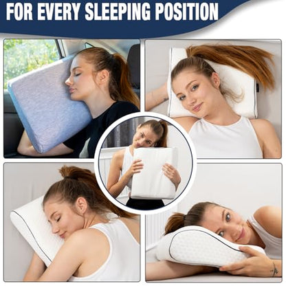 alkamto Travel & Camping Comfortable Memory Foam Pillow – Easy to Carry Portable Bag – Temperature Regulating Pillow Case (White Contour + Extra Cover) - size: White Contour Travel + Extra Cover