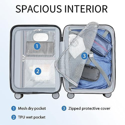 KROSER Hardside Expandable Carry On Luggage with Spinner Wheels & Built-in TSA Lock, Durable Suitcase Rolling Luggage with USB Port, Carry-On 20-Inch, Lake Blue - color: Lake Blue