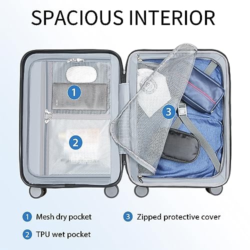 KROSER Hardside Expandable Carry On Luggage with Spinner Wheels & Built-in TSA Lock, Durable Suitcase Rolling Luggage with USB Port, Carry-On 20-Inch, Light Blue - color: Light Blue