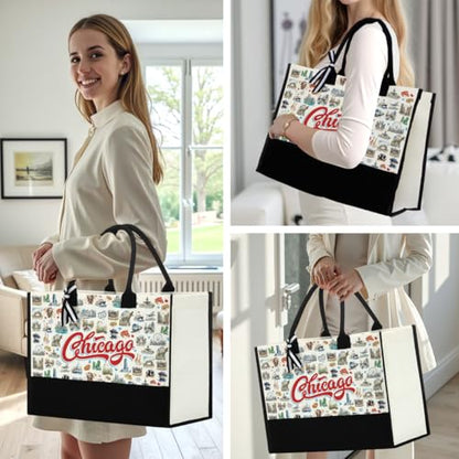 Seattle Italy Chicago New York Las Vegas Paris Gifts for Women Canvas Tote Bag Mother's Day Gifts for Women - color: Chicago