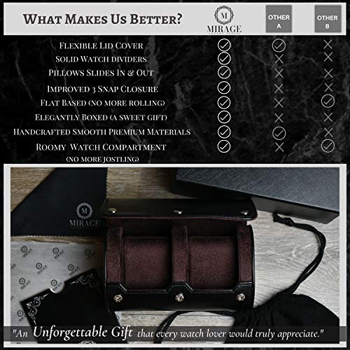 2 Watch Case for Men - Watch Roll Travel Case - Jade Black Motif Vegan Leather - color: Jade Black 2-watch case