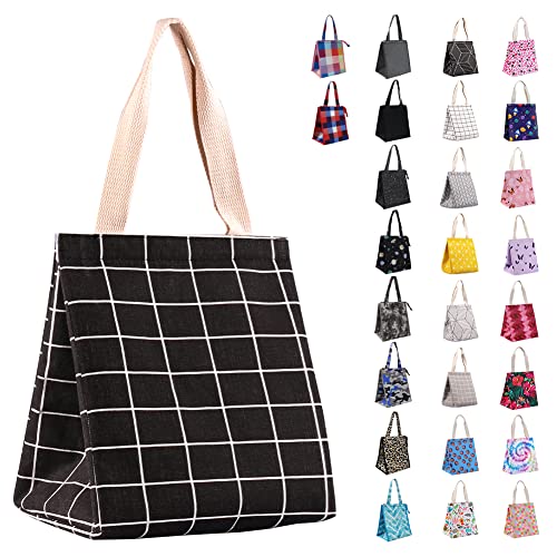 iknoe Insulated Lunch Bag for Women & Adults, 9L Foldable Wide-Open Cooler Bag with Pockets, Leakproof & Portable, for Picnic, Office, Beach(Black square) - color: Black Plaid, size: Velcro Closure