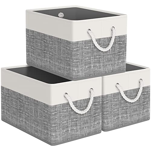 StorageTastic Storage Bin,Collapsible Storage Basket For Organizing,Large Storage Boxes With Rope Handles,Storage Containers,White & Grey,3 Pack - color: White & Grey, size: 15" x 10" x 9.5"