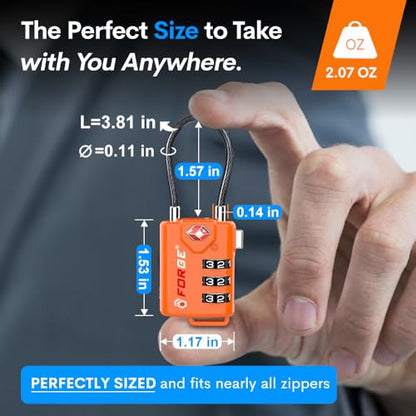 TSA Approved Cable Luggage Locks, Re-settable Combination with Alloy Body, Orange 4 Locks. - color: Orange 4 Pack