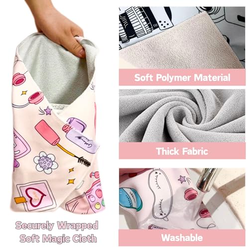 Self-Adhesive Magic Cloth Makeup Bag & Multi-Use Organizer|17.7"x17.7" Portable Travel Cosmetic Bag, Camera Lens Protector, Laptop Sleeve|Beauty Cuties Design Reusable Washable Storage Wrap - size: 17.7''x 17.7", style: Beauty Cuties