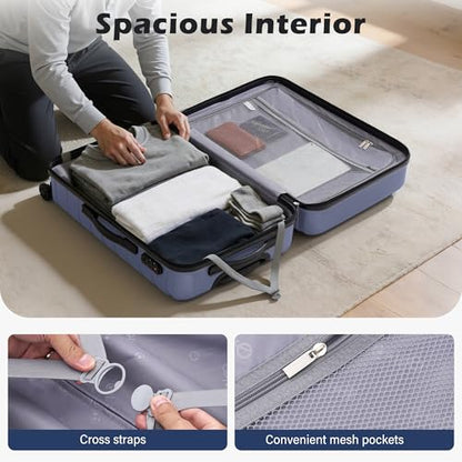 Coolife Medium Checked Luggage with Spinner Wheels Hardside Suitcase TSA Lock Telescopic Handle(Blue) - color: blue, size: Medium(24in)