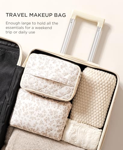 HBselect 2Pcs Travel Makeup Bag, Large Cotton Quilted Makeup Bag Cosmetic Bag Cute Make up Bag Toiletry Bags for Women Girls - color: 2PCS-Quilted Makeup Bag 1