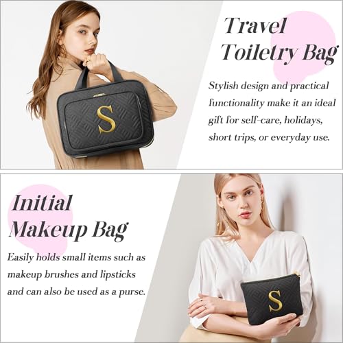 Gifts for Women, Initial Toiletry Makeup Bag Hanging Cosmetic Organizer with Embroidery Letter Personalized Nurse Teacher Appreciation Birthday Mothers Day Gifts for Mom Sister Wife Friends Auntie Her - style: N
