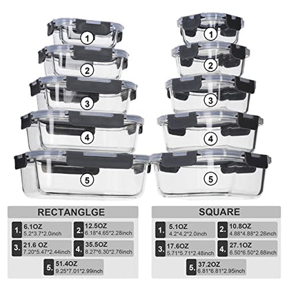 coccot Glass Food Storage Containers with Lids Airtight, Glass Meal Prep Containers for Lunch Food, Container Set, Easy to Open& Close/Microwave,Oven,Freezer,Dishwasher Safe/Leak-Proof（20 Pieces） - color: clear