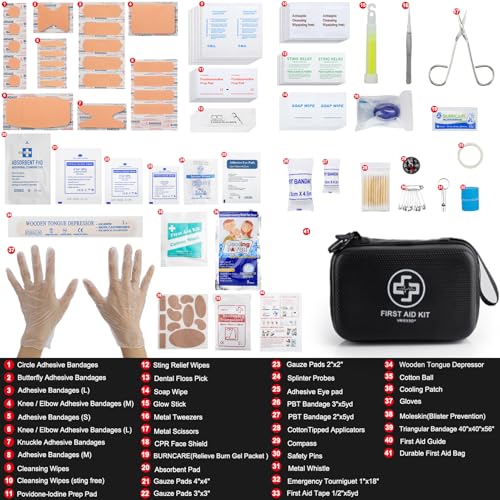 VRIEXSD Premium First Aid Kit, 320 Piece Waterproof Hard Shell Eva First Aid Kit for Home, Camping, Cars, Hiking, Travel, Businesses & Outdoor Emergencies - Emergency Medical Kits (Black) - color: Black