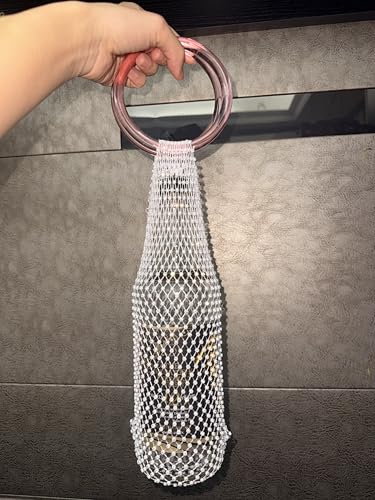 Munyee Hua Rhinestone Jeweled Wine Bag Champagne Bottle Tote Reusable Gift Pouch Crystal Carrier Sparkly Bling Wedding Party Bridesmaid Gift Housewarming Holiday(Pink Handle White Rhinestone) - color: Pink Handle White Rhinestone