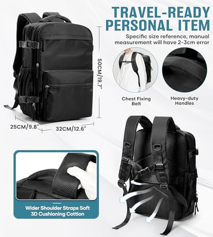BOXSAM Large Vacuum Travel Backpack with Pump for Women, Personal Item Carry on Backpacks Flight Approved 18x14x8 inches for Men,Laptop Waterproof Work Compression bags Casual Daypack,Black - color: Black