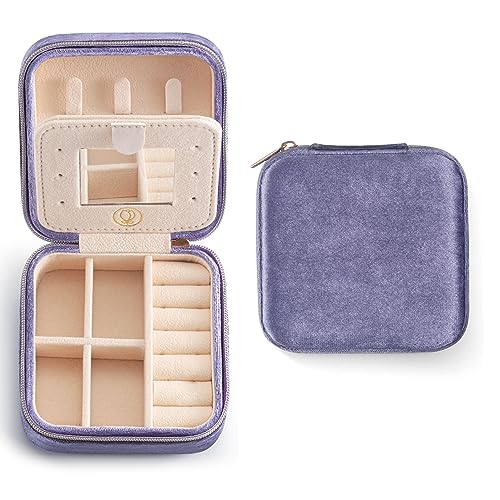 ZPROW Plush Velvet Travel Jewelry Case, Travel Jewelry Organizer, Jewelry Travel Case,Travel Jewelry Box, Small Jewelry Case for Women, Jewelry Travel Box, Earring Organizer with Mirror - Periwinkle - color: Velvet 1 Pack - Periwinkle
