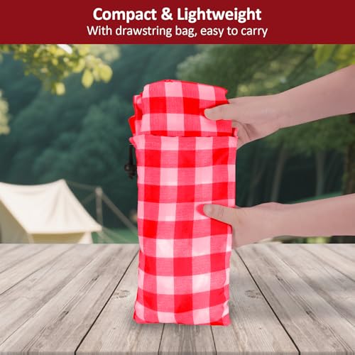 7ft Picnic Table and Bench Cover, Camping Essentials RV Gear, 84 in Waterproof Windproof Outdoor Elastic All Around Tablecloth, Fitted Rectangle Tables and Seats, Red-White Checkered - color: Red-white Checkered, size: 84"