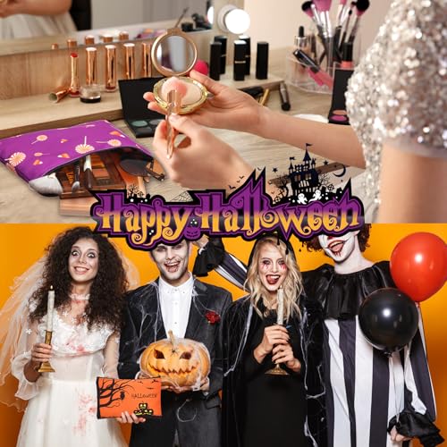 Eccliy 20 Pcs Halloween Makeup Bag Scary Ghost Bat Skull Cosmetic Bag Canvas Gifts for Girls Toiletry Pouch with Zipper for Women Team Party - size: 8 x 5 Inch, style: Ghost