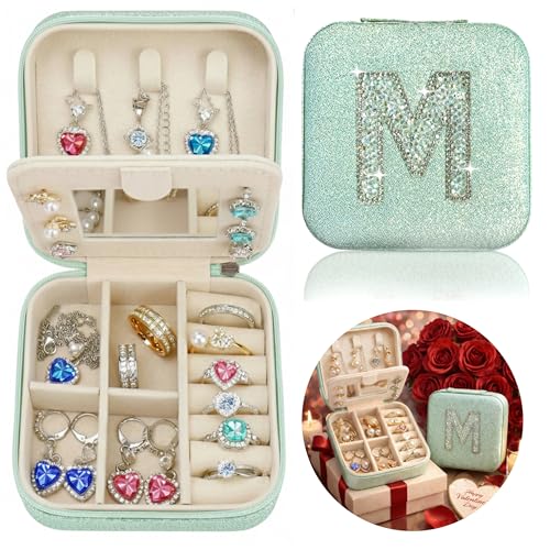 Mothers Day Gift Travel Jewelry Case for Women, Large Jewelry Organizer with Straps, Secure Storage, Better Organization, Gift for Bridesmaid, Daughter, Granddaughter - color: Green M