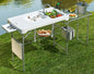 42.5" Fish Cleaning Table with Dual Sink, Portable Folding Camping Table with Foldable Extension Stand, Faucet, Sprayer, Grid Rack, Hose Hook Up & Knife Groove, Outdoor Sink Station for Picnic - style: Fish cleaning table with extension stand