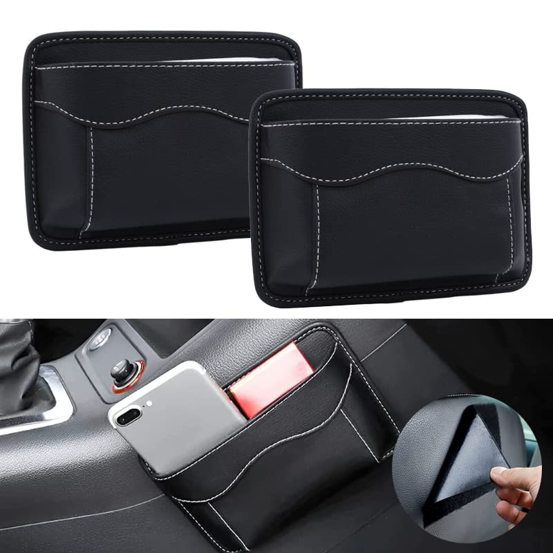 BetterJonny 2 Pcs Car Side Pocket Organizer, PU Leather Car Seat Side Storage Pocket Multifunctional Auto Console Side Storage Bag for Car Interior Organizer