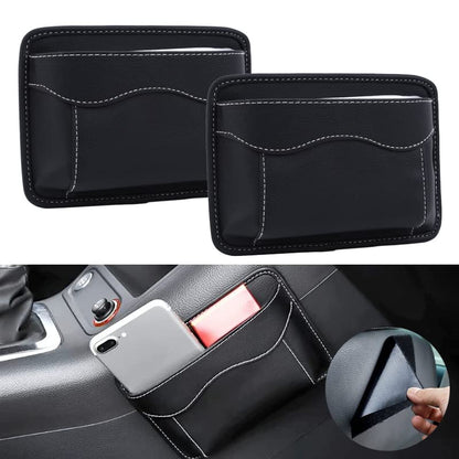 BetterJonny 2 Pcs Car Side Pocket Organizer, PU Leather Car Seat Side Storage Pocket Multifunctional Auto Console Side Storage Bag for Car Interior Organizer