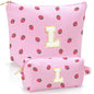 Personalized Initial Makeup Bag,Strawberry Print Preppy Cosmetic Toiletry Travel Bag,Trendy Letter Makeup Pouch for Teen Girls and Women,Holiday & Birthday Gift,2 Pack (L, Pink Strawberry) - style: L