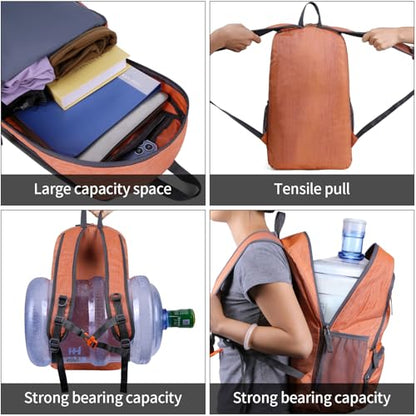 FENGDONG 35L Lightweight Foldable Waterproof Packable Travel Small Hiking Backpack Daypack for men women - color: A6- Dark Orange